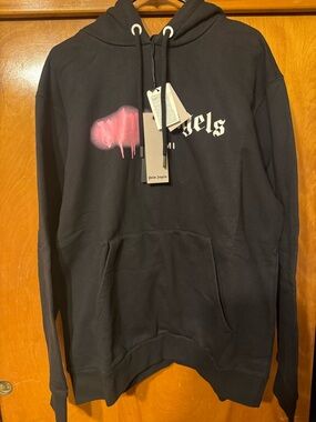Palm Angels Black Hoodie Miami Pink Spray-Logo Size Large